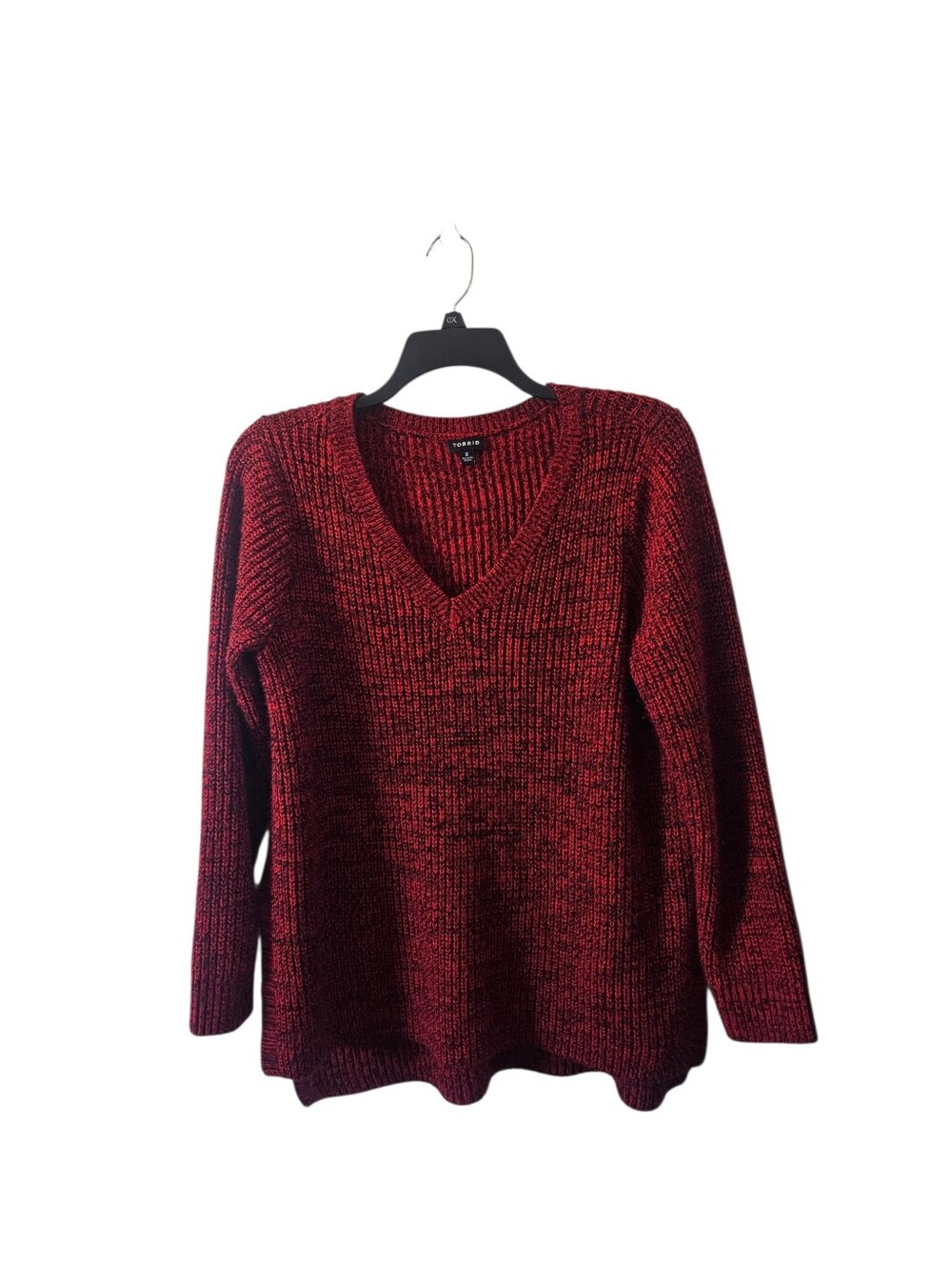 Torrid Sweater 2X Plus Size Red Black Marled Knit V-Neck Tunic Long Sleeve